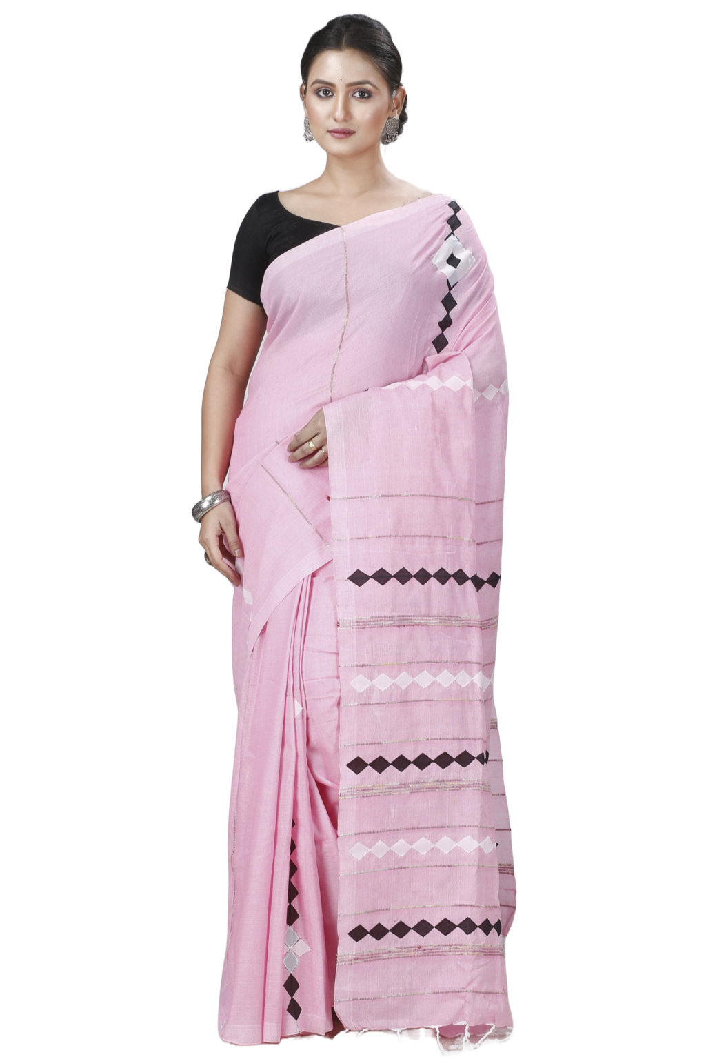 Pink Pure Cotton Tika Applique Saree (1246)